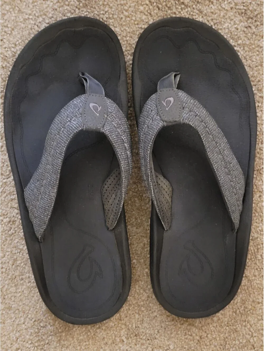 Olukai Hokua Mesh Men's 9 Beach Sandal Flip Flops Black Hawaiian Boating